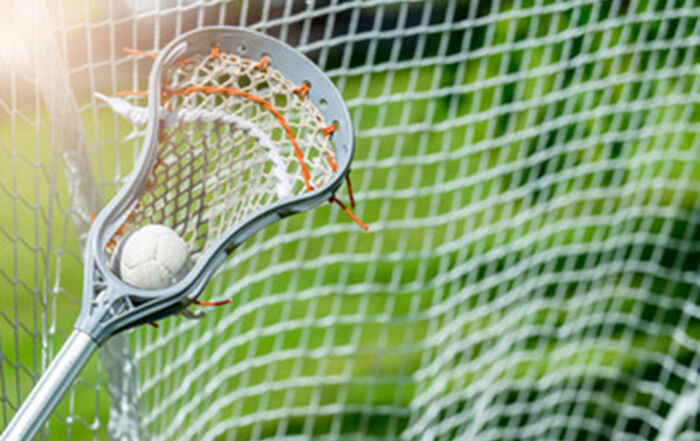 Lacrosse stick with ball in net.